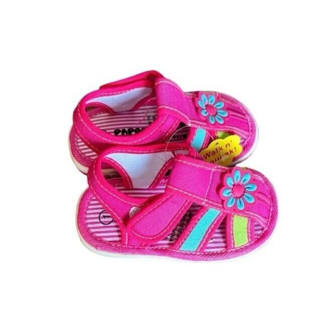 Papos Infant Baby Pink Sandals Stripe Trucker Walk Squeaker Infant 1